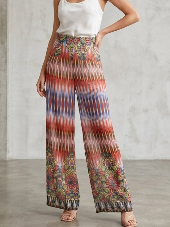 Mustard Seed Pants - 🍑 Mustard Seed Multicolor Tropical Print Wide Leg Sheer pants with shorts under